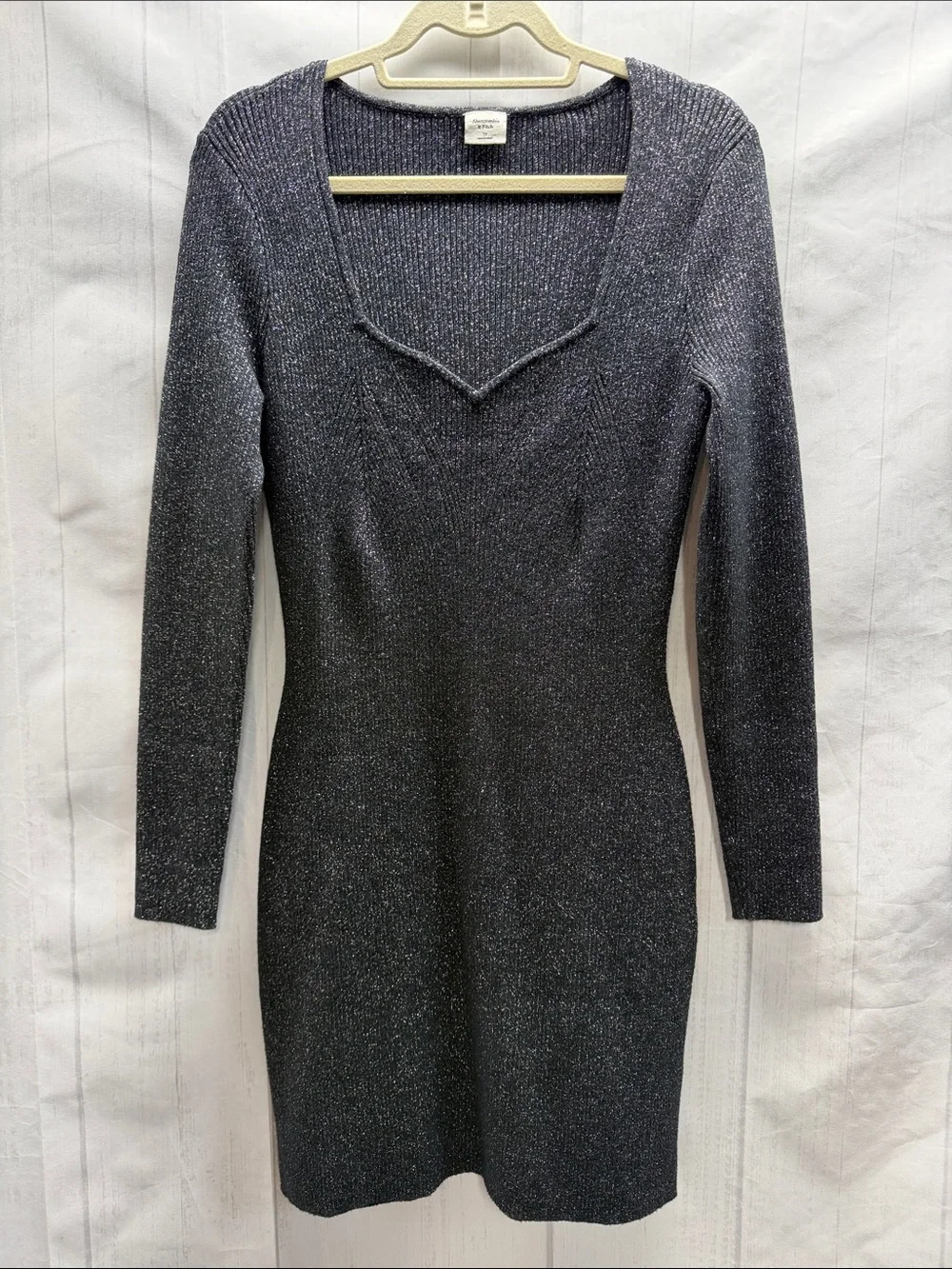 Abercrombie & Fitch Black and Silver Metallic Sweetheart Neck Sweater Dress